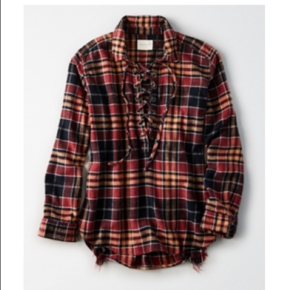 AE plaid lace up pullover